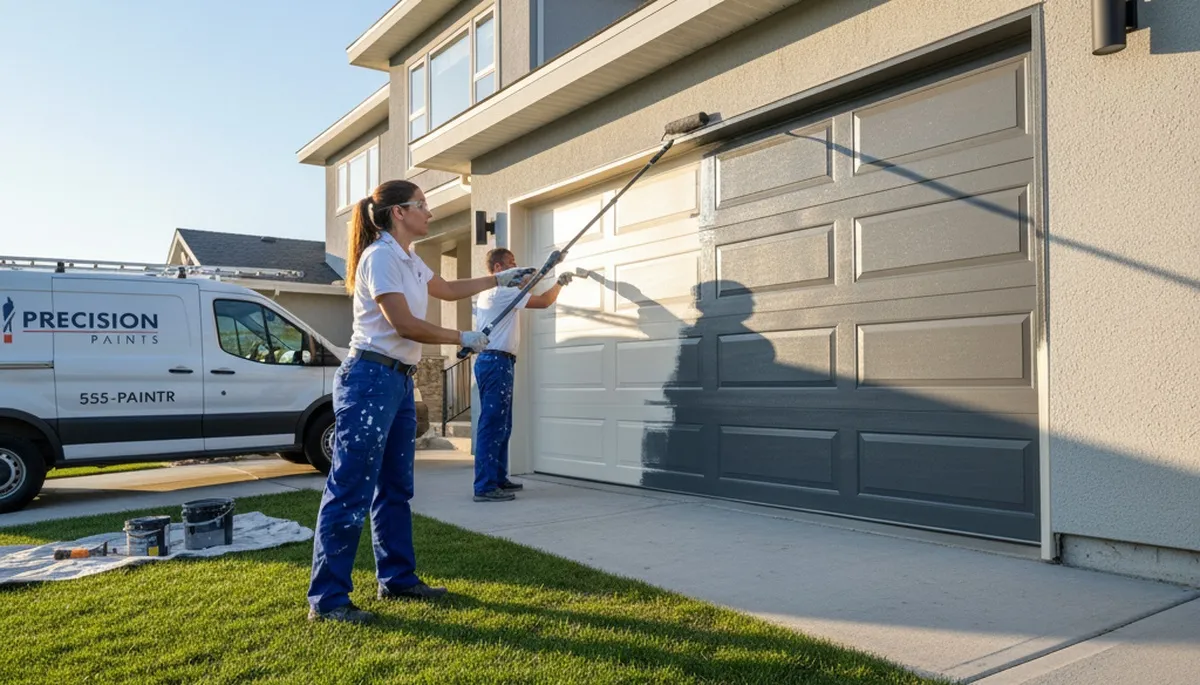 Professional garage door painting in Buffalo, NY by expert house painters for enhanced curb appeal