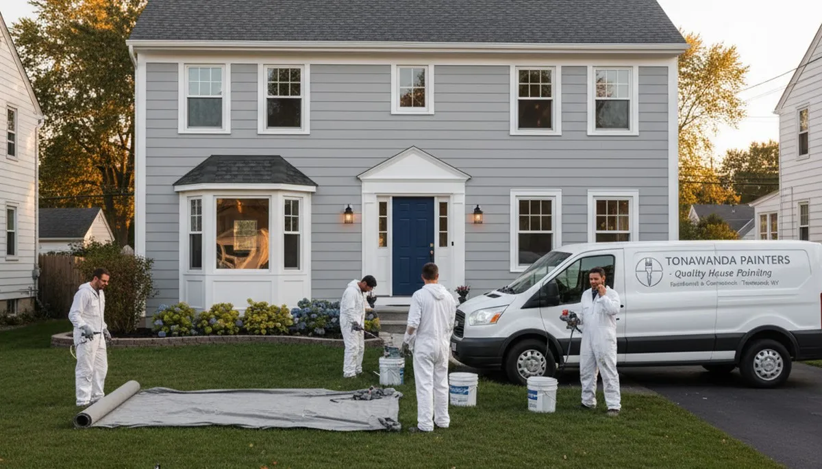 Professional house painters working on home exterior in Buffalo, NY