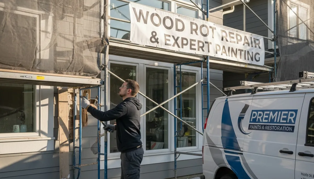 Professional wood rot repair on home exterior by expert painters in Buffalo, NY